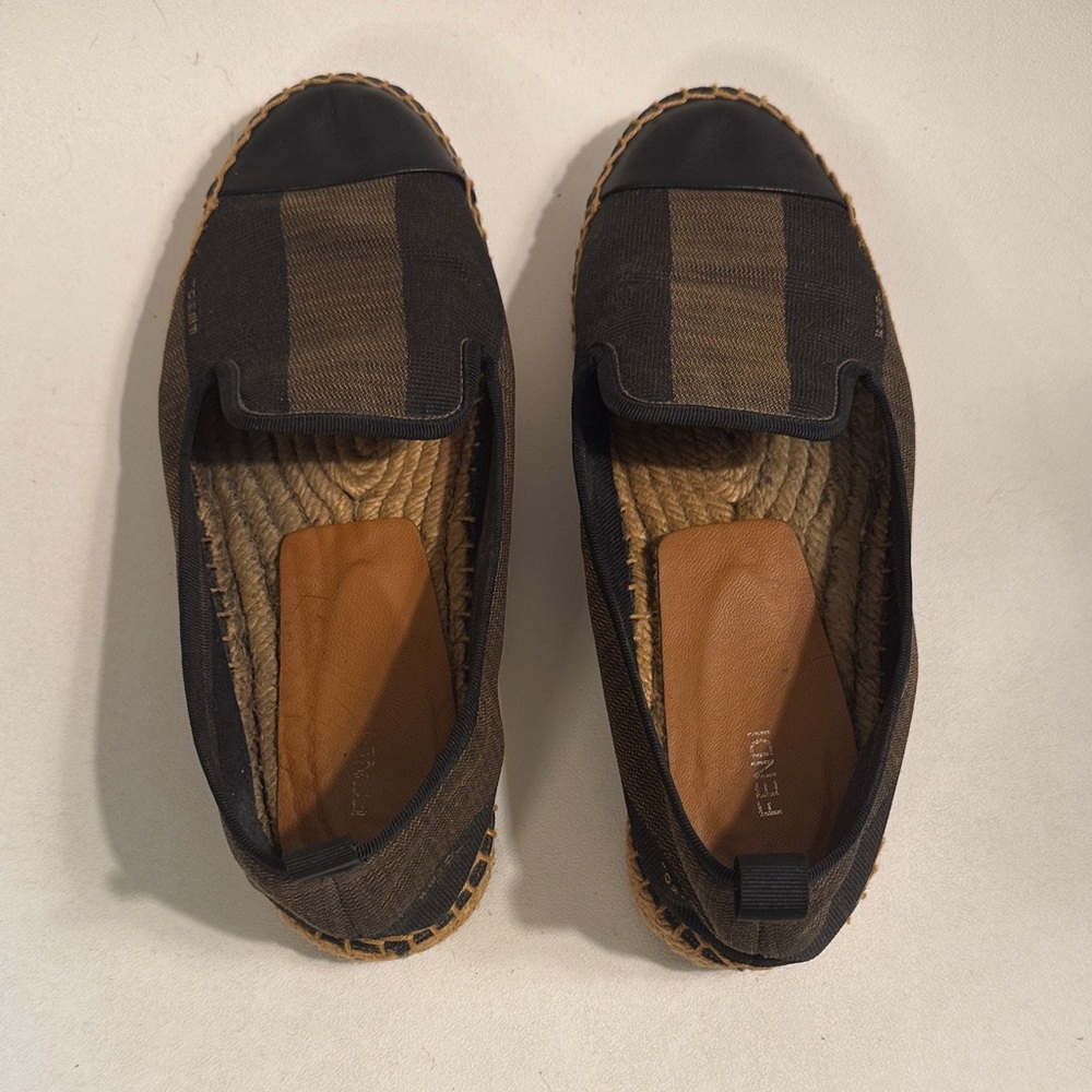 Fendi Brown and Black Canvas Slip-On Espadrilles 36 or 6
